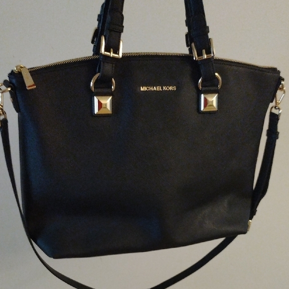 Michael Kors Black Structured Tote with Gold Accents - Picture 8 of 16